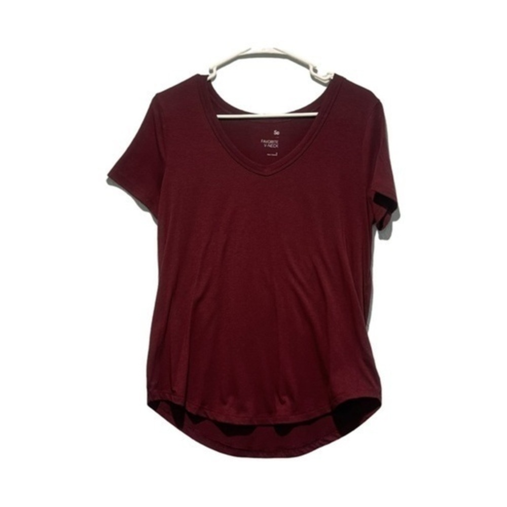 🔥🔥SO - Wine Red Simple V Neck Basic Tee